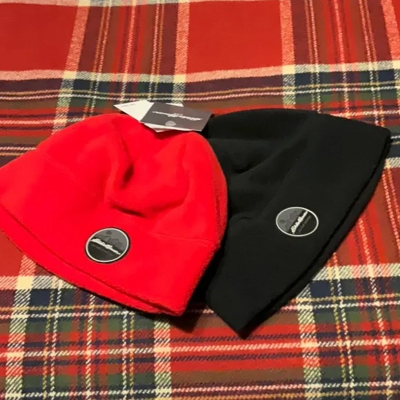 EDDIE BAUER sz M/L Hats Kids Fleece Winter 2 Piece Set Red Black NWT - Picture 7 of 7